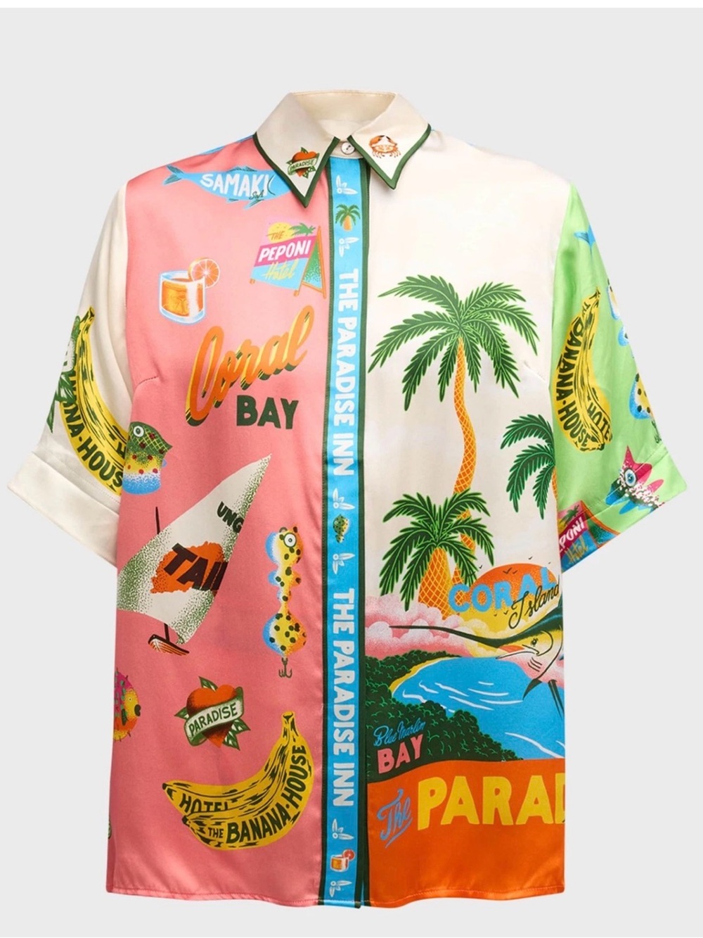 ALEMAIS x Alan Berry Rhys Paradiso Silk Button-Front Shirt top AU12/ US8